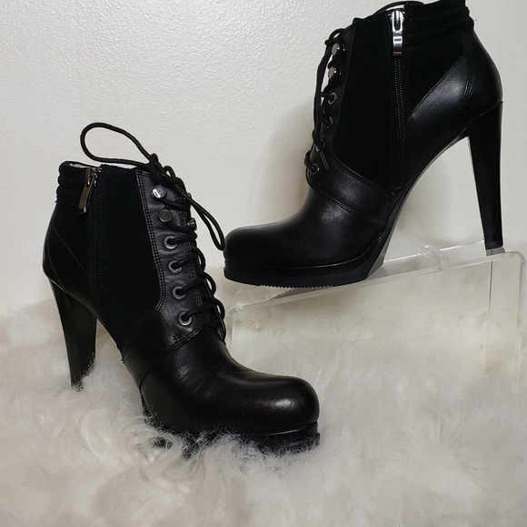 French Connection Sarina Lace Up Bootie Leather Ankle Padded Boots Mobwife Gloss - Picture 6 of 16